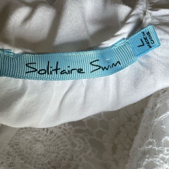 Solitaire Swim White Swimsuit Cover-Up w/Sheer Lace & Bell Sleeves (LG) - Picture 9 of 15